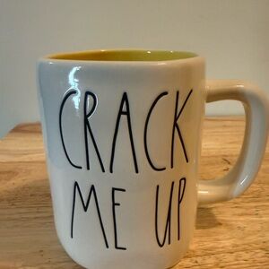 Rae Dunn White Mug with Yellow Interior - Crack Me Up